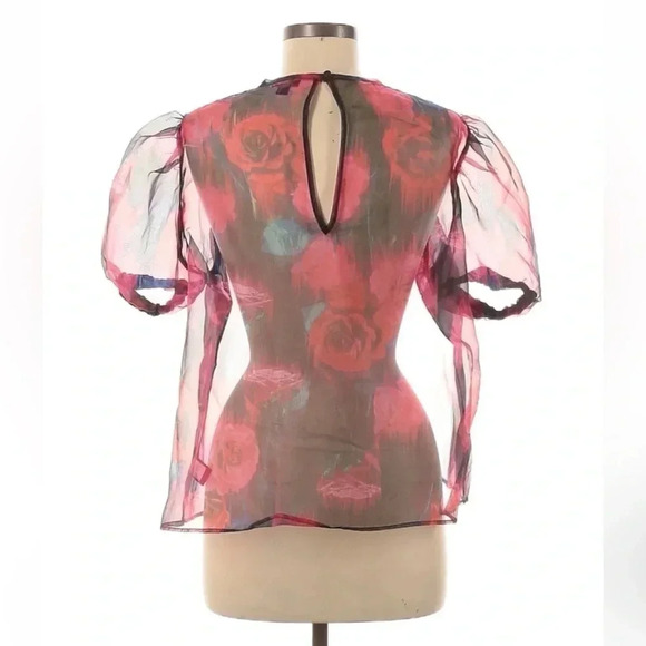 Torrid | Black Red Roses Floral Sheer Organza Puff Sleeve Top Size Medium M 00 - Picture 3 of 6